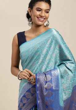 Woven Bangalore Silk Saree in Light Blue