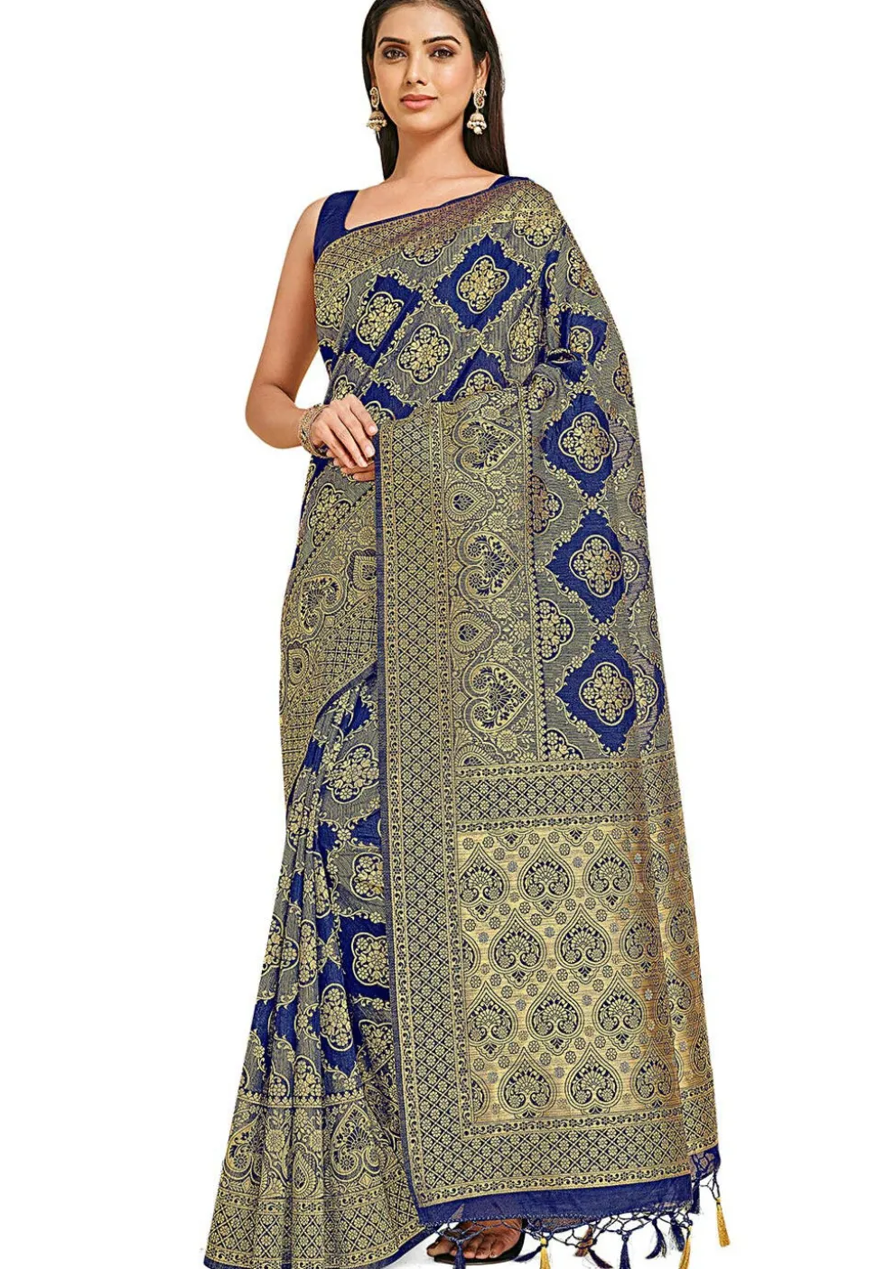 Woven Bangalore Silk Saree in Royal Blue