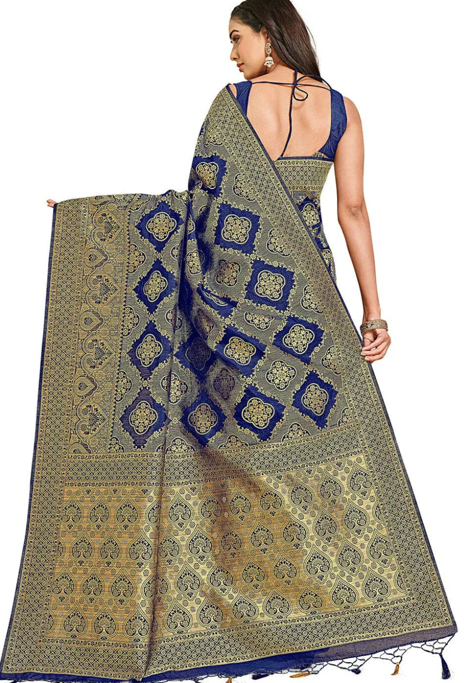 Woven Bangalore Silk Saree in Royal Blue
