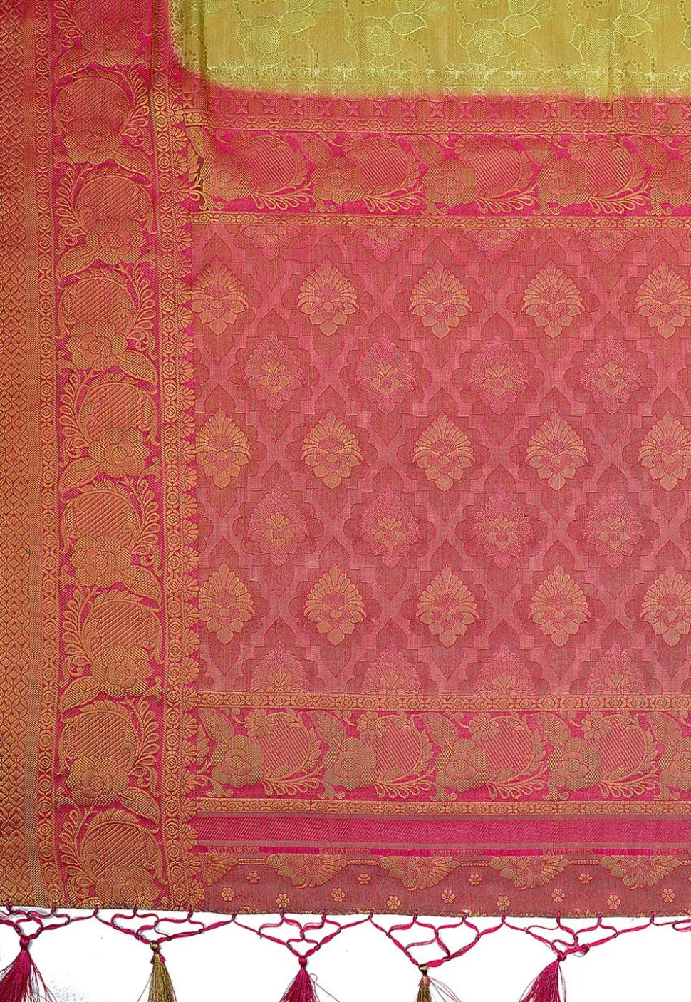 Woven Bangalore Silk Saree in Light Olive Green