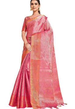 Woven Bangalore Silk Saree in Dark Pink