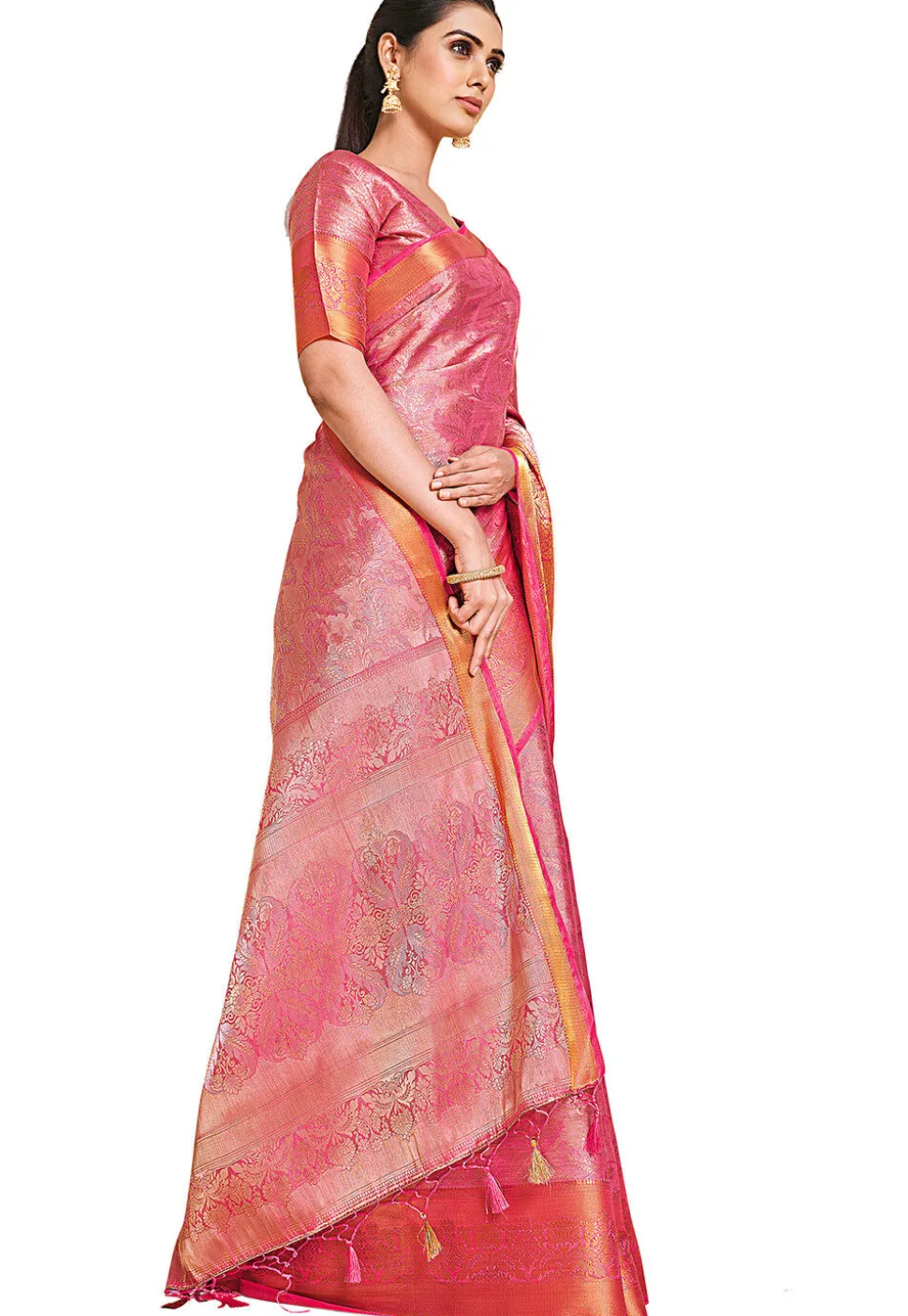 Woven Bangalore Silk Saree in Dark Pink