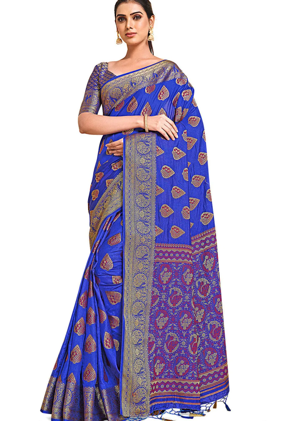 Woven Bangalore Silk Saree in Royal Blue