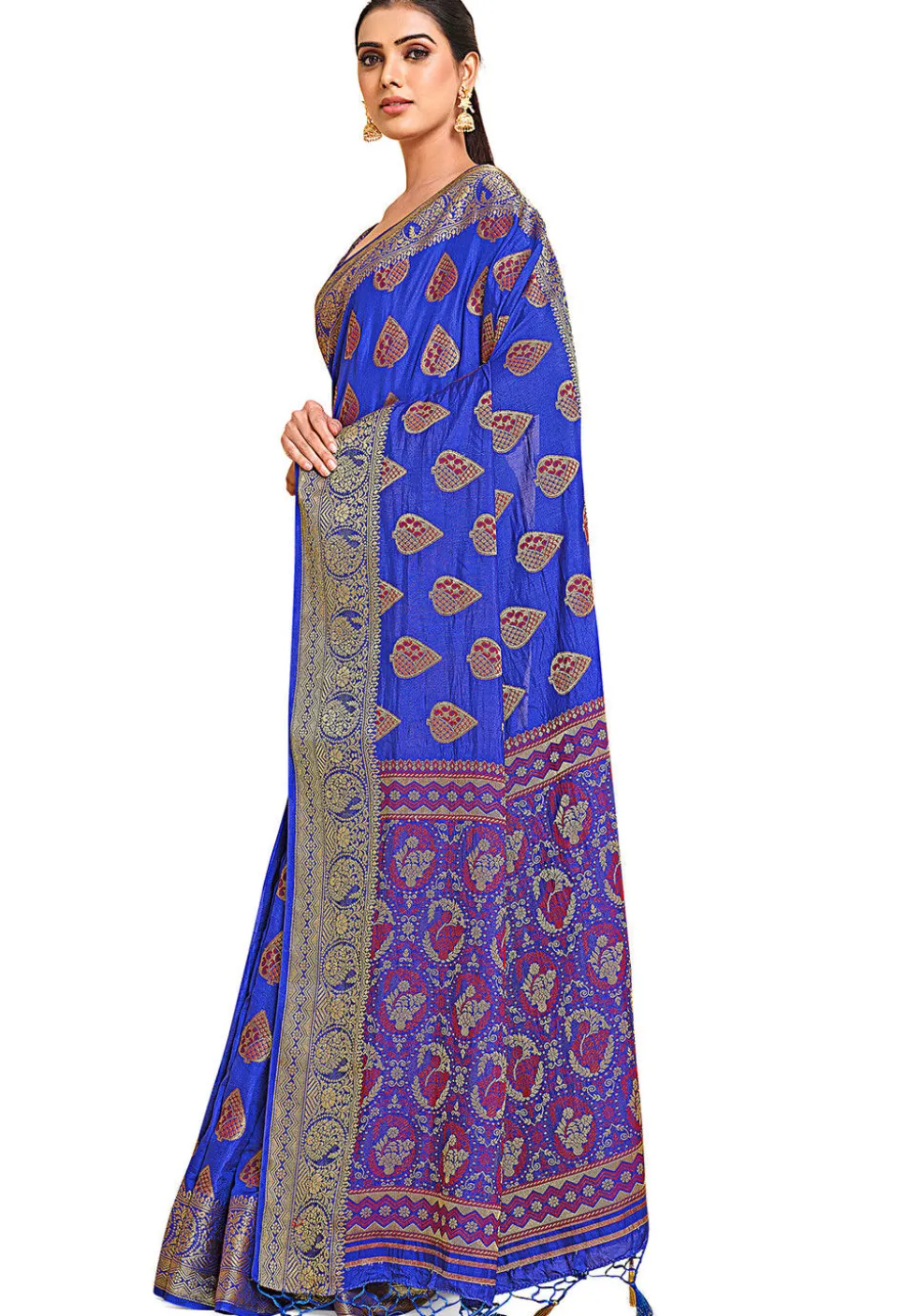 Woven Bangalore Silk Saree in Royal Blue