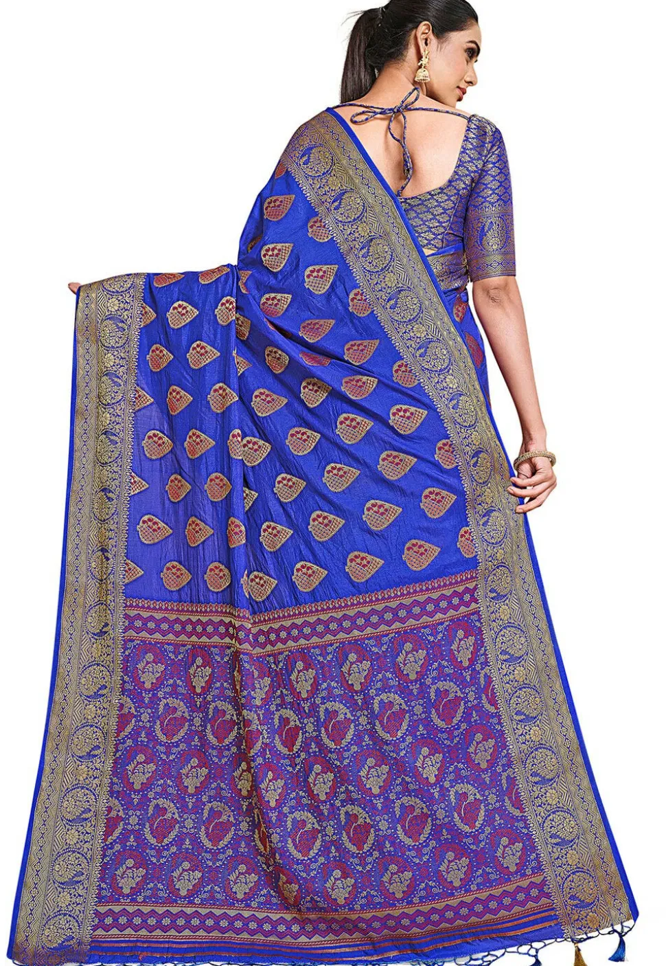 Woven Bangalore Silk Saree in Royal Blue