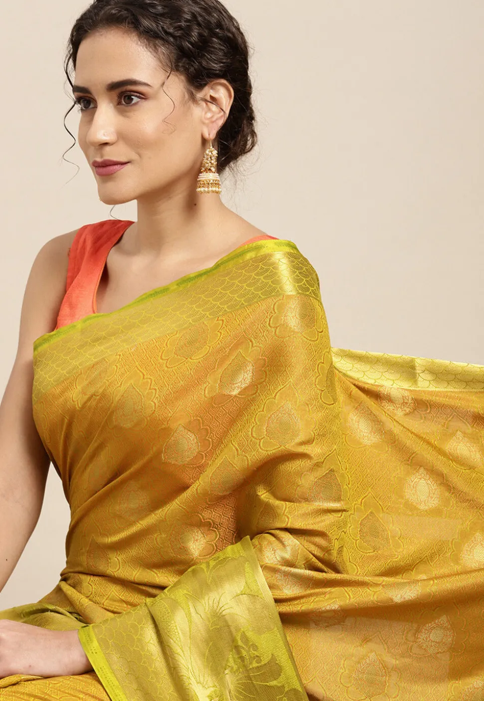 Woven Bangalore Silk Saree in Mustard