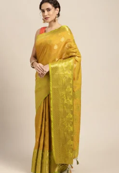 Woven Bangalore Silk Saree in Mustard