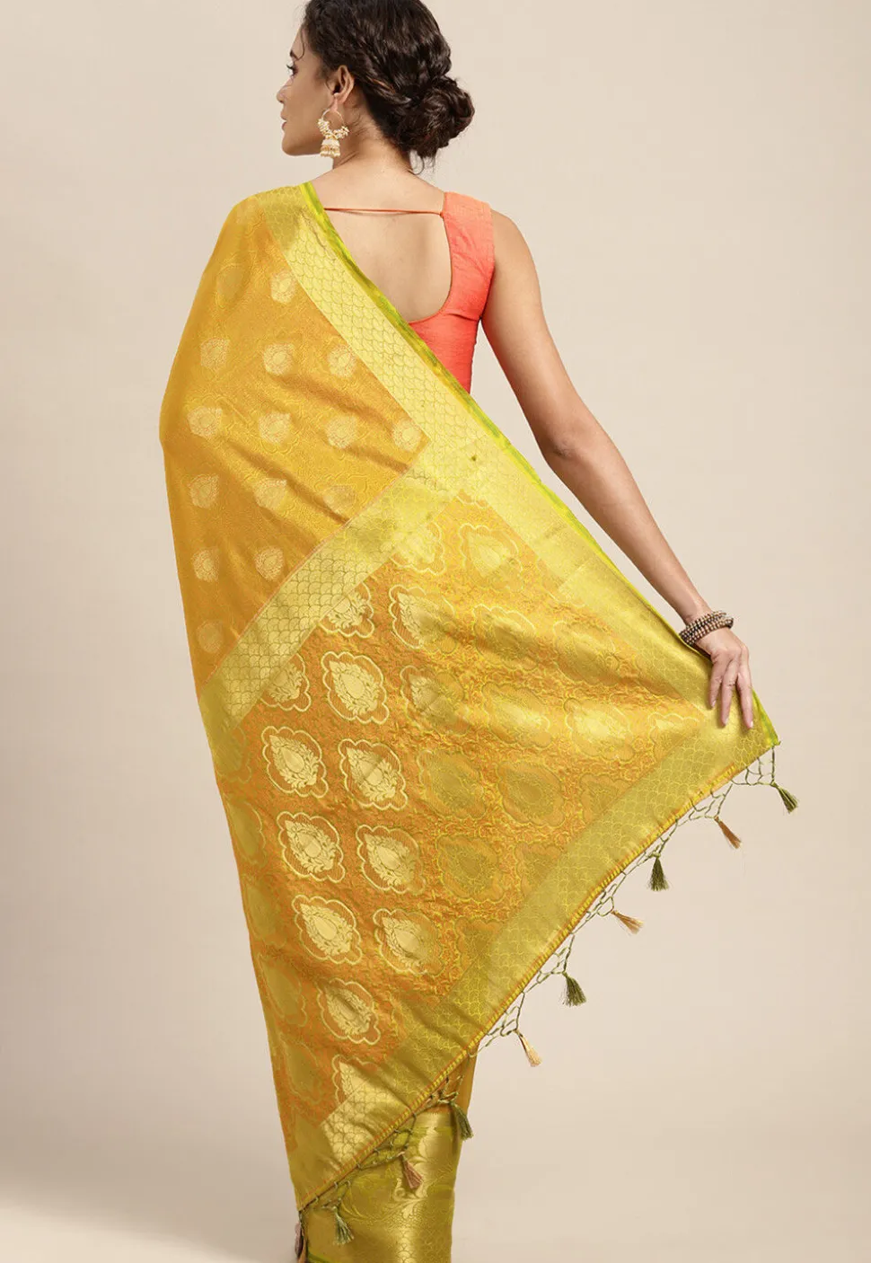 Woven Bangalore Silk Saree in Mustard