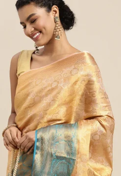Woven Bangalore Silk Saree in Beige