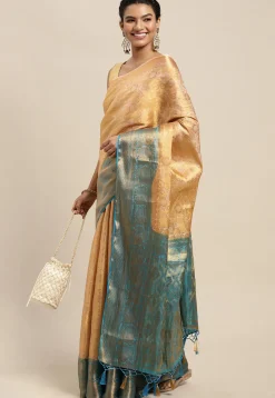Woven Bangalore Silk Saree in Beige