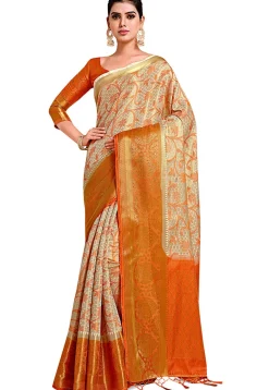 Woven Bangalore Silk Saree in Light Beige