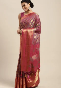 Woven Bangalore Silk Saree in Fuchsia