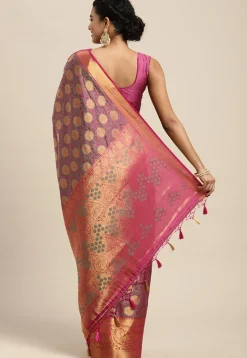 Woven Bangalore Silk Saree in Fuchsia