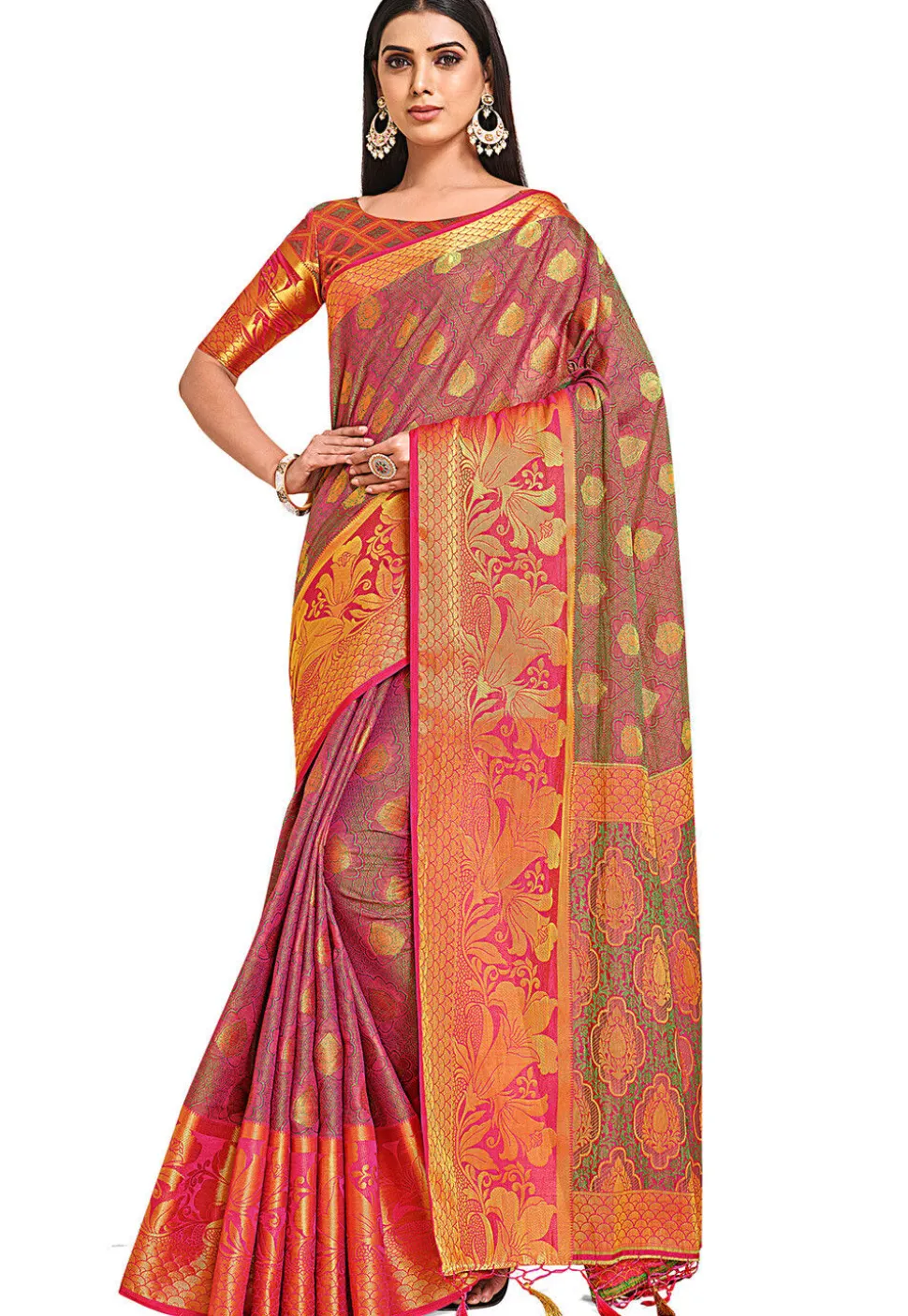 Woven Bangalore Silk Saree in Fuchsia