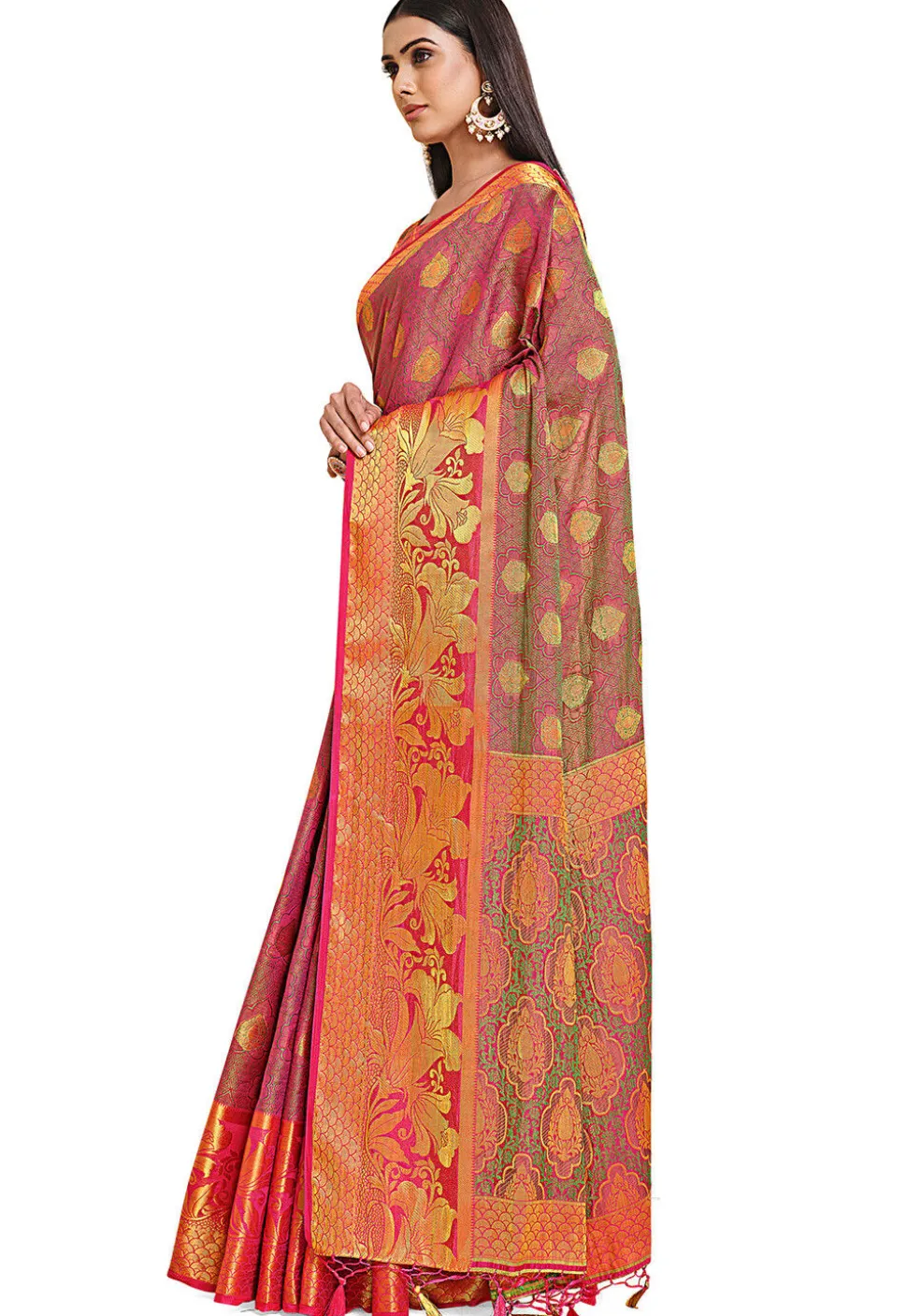 Woven Bangalore Silk Saree in Fuchsia