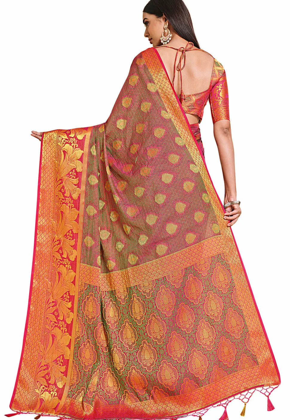 Woven Bangalore Silk Saree in Fuchsia