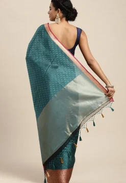 Woven Bangalore Silk Saree in Teal Blue