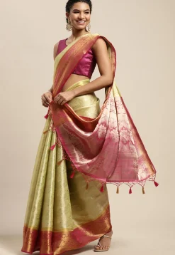 Woven Bangalore Silk Saree in Light Green