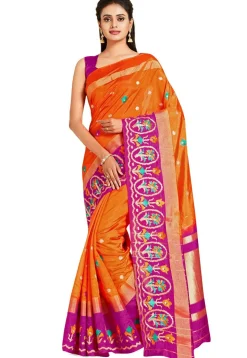 Woven Bangalore Silk Saree in Rust