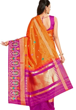Woven Bangalore Silk Saree in Rust