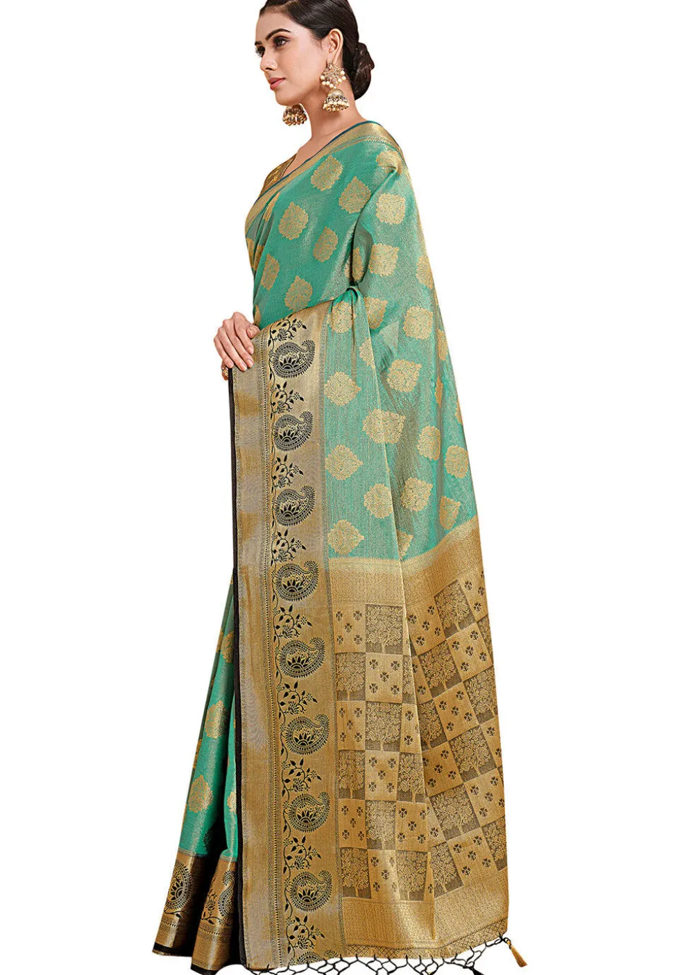 Woven Bangalore Silk Saree in Light Teal Green