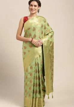 Woven Bangalore Silk Saree in Light Moss Green