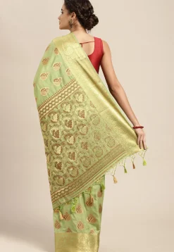 Woven Bangalore Silk Saree in Light Moss Green