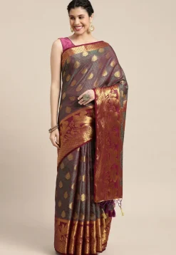 Woven Bangalore Silk Saree in Magenta
