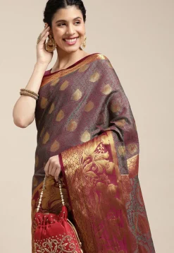 Woven Bangalore Silk Saree in Magenta