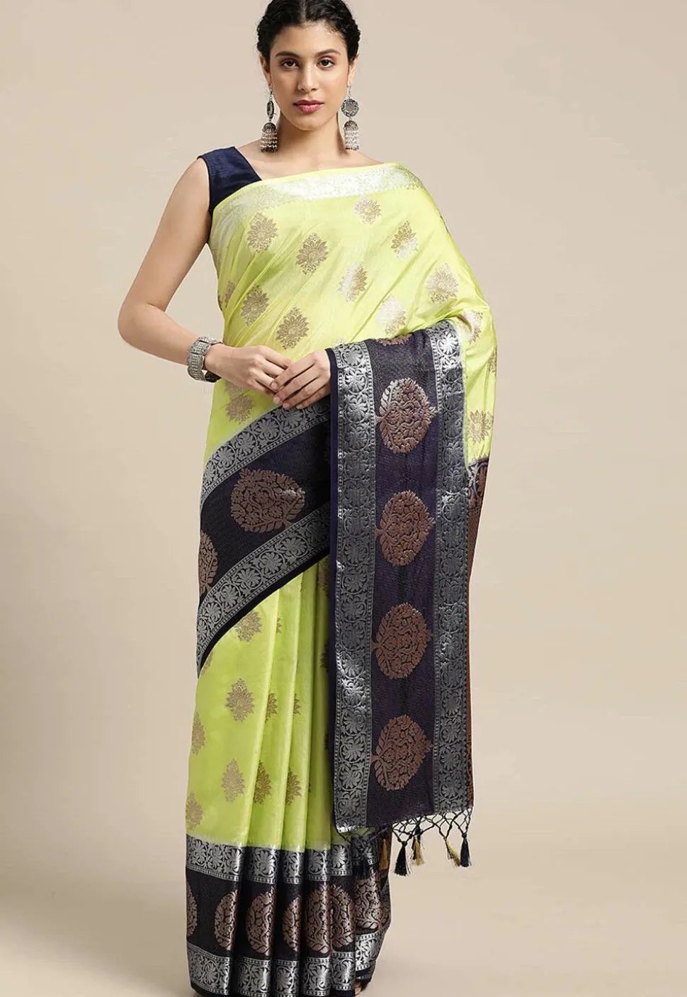 Woven Bangalore Silk Saree in Light Green