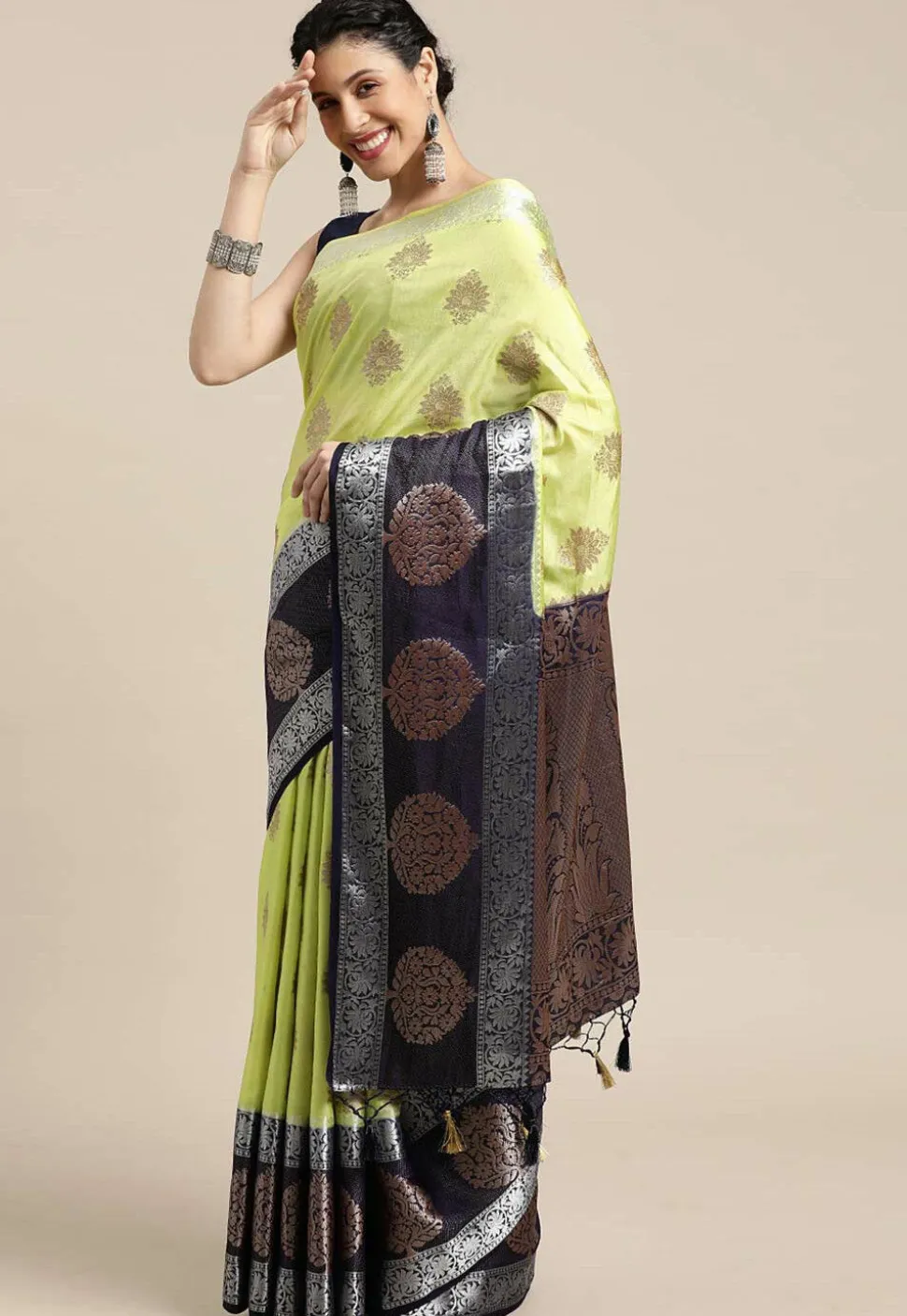Woven Bangalore Silk Saree in Light Green