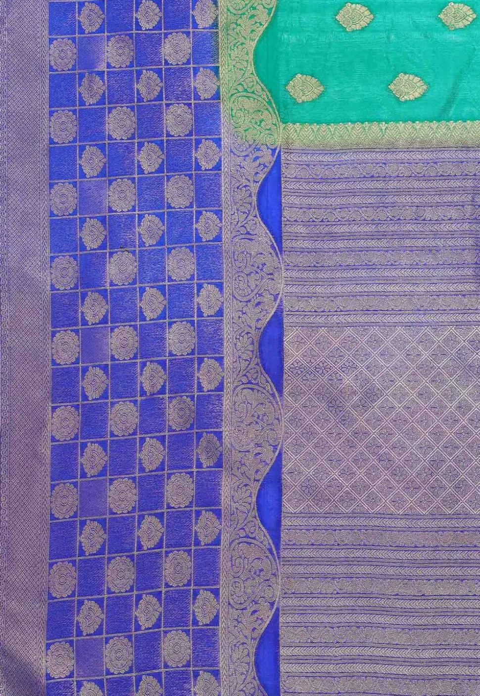 Woven Bangalore Silk Saree in Teal Green