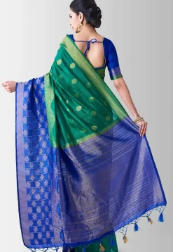 Woven Bangalore Silk Saree in Teal Green