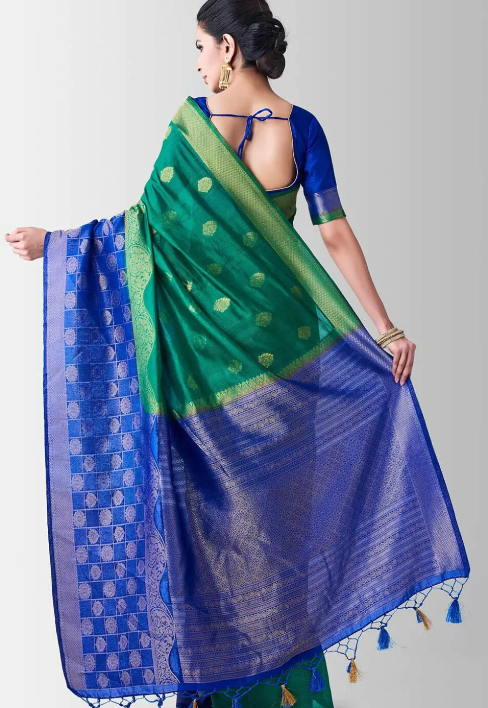 Woven Bangalore Silk Saree in Teal Green