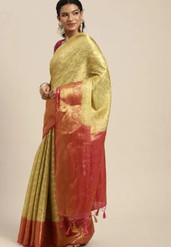 Woven Bangalore Silk Saree in Light Yellow