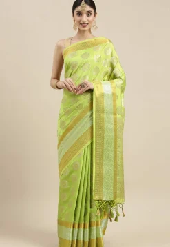 Woven Bangalore Silk Saree in Light Green