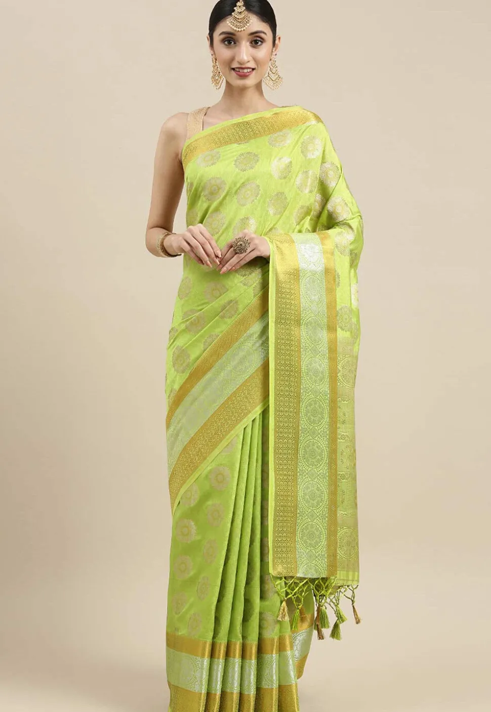 Woven Bangalore Silk Saree in Light Green