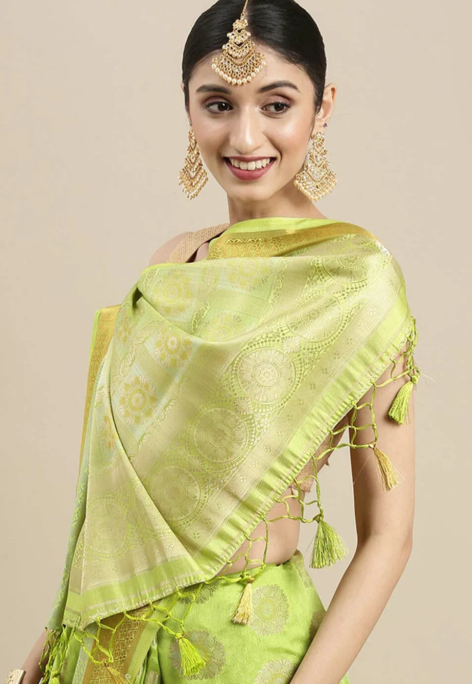 Woven Bangalore Silk Saree in Light Green