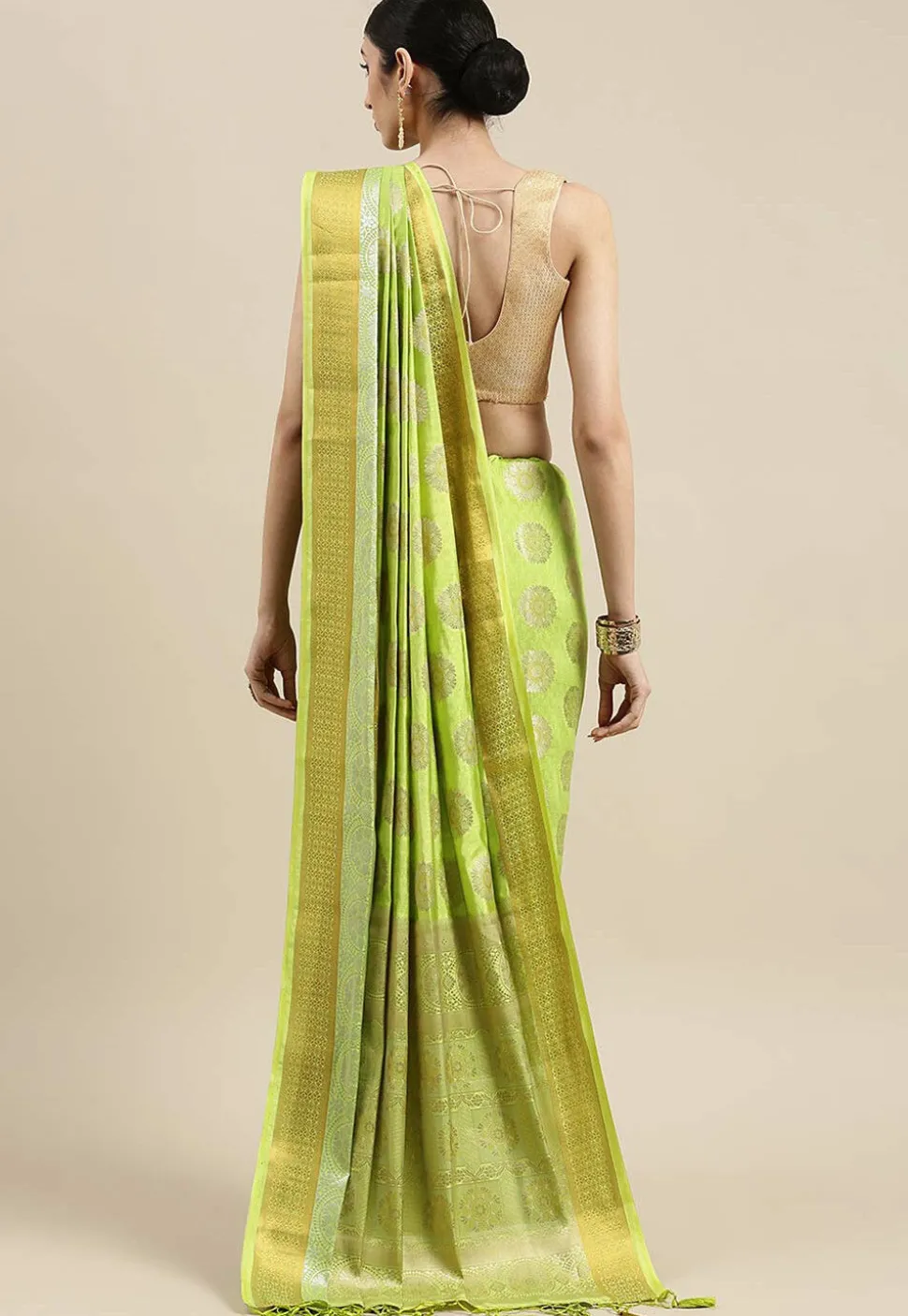 Woven Bangalore Silk Saree in Light Green