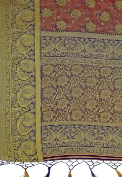 Woven Bangalore Silk Saree in Rust