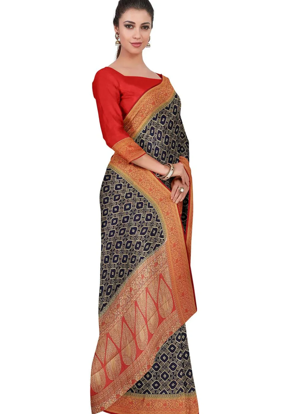 Woven Bangalore Silk Saree in Navy Blue