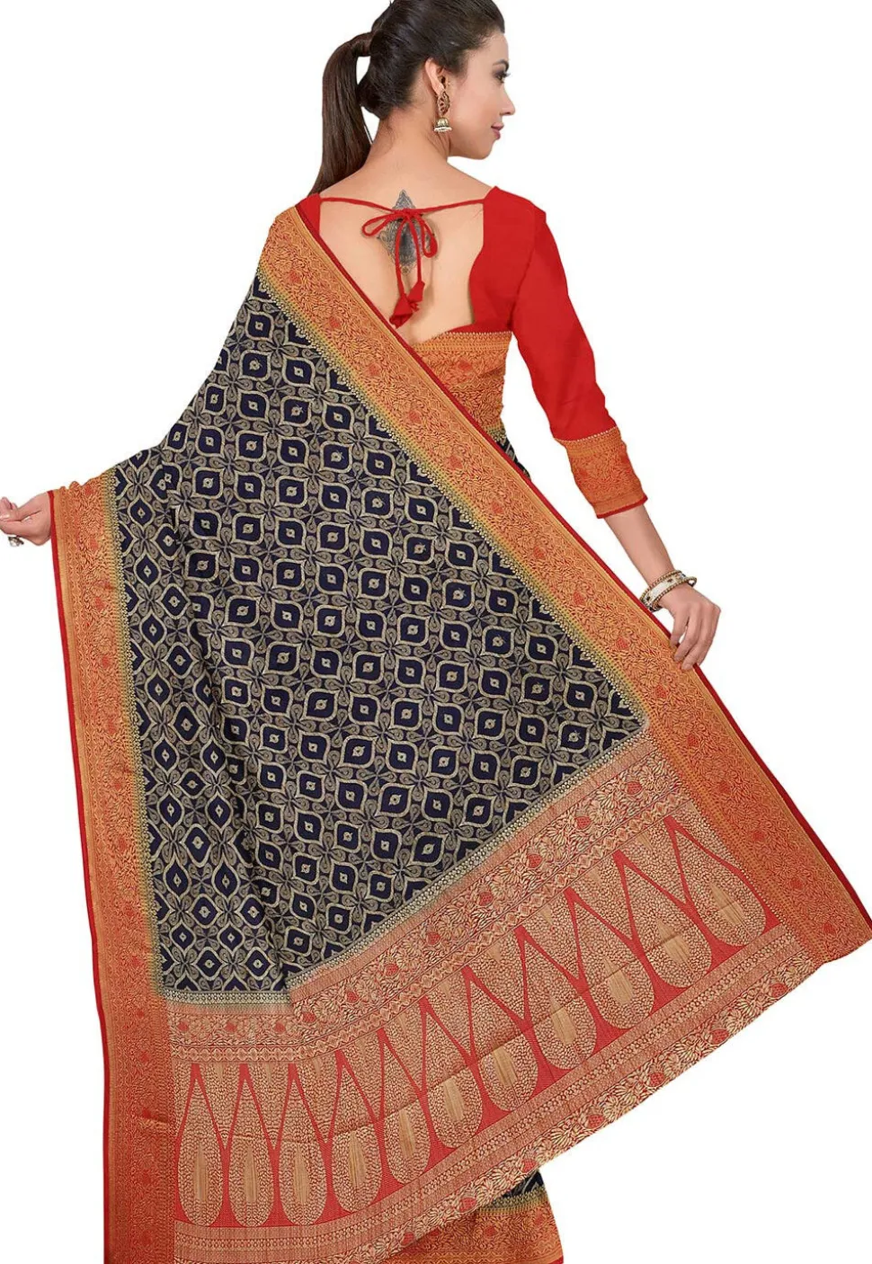 Woven Bangalore Silk Saree in Navy Blue