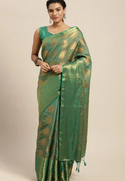 Woven Bangalore Silk Saree in Light Teal Green