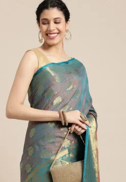 Woven Bangalore Silk Saree in Turquoise