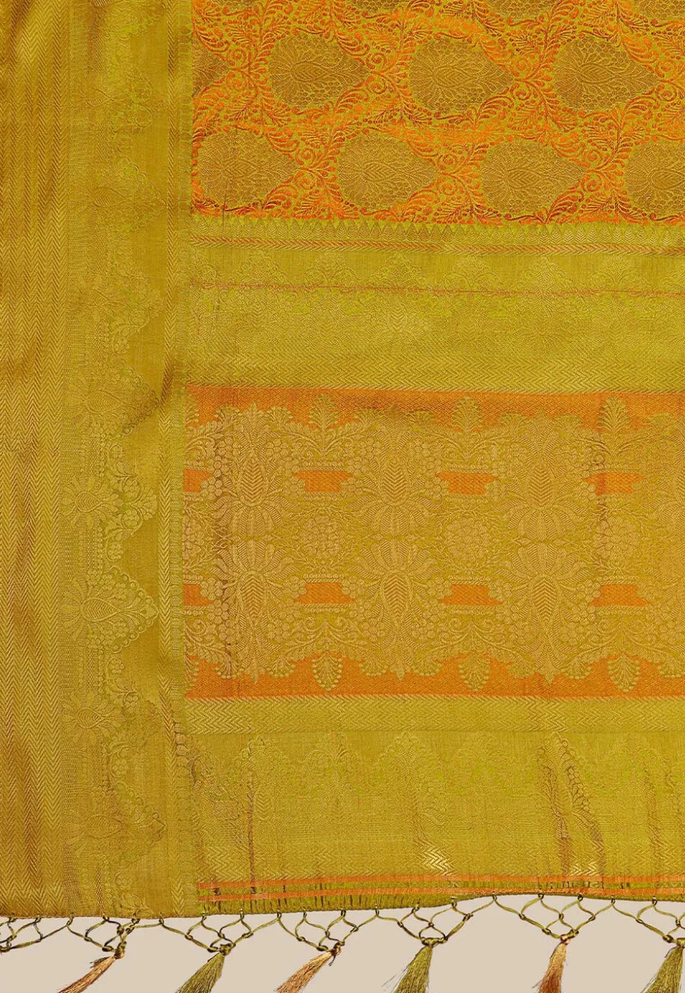 Woven Bangalore Silk Saree in Olive Green