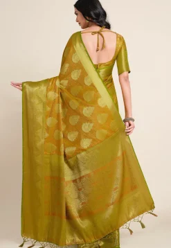 Woven Bangalore Silk Saree in Olive Green