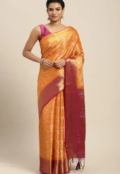 Woven Bangalore Silk Saree in Light Orange