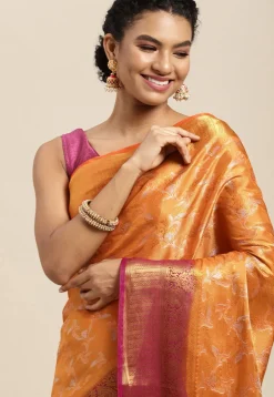 Woven Bangalore Silk Saree in Light Orange