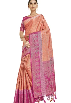 Woven Bangalore Silk Saree in Pastel Orange