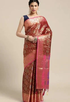 Woven Bangalore Silk Saree in Maroon